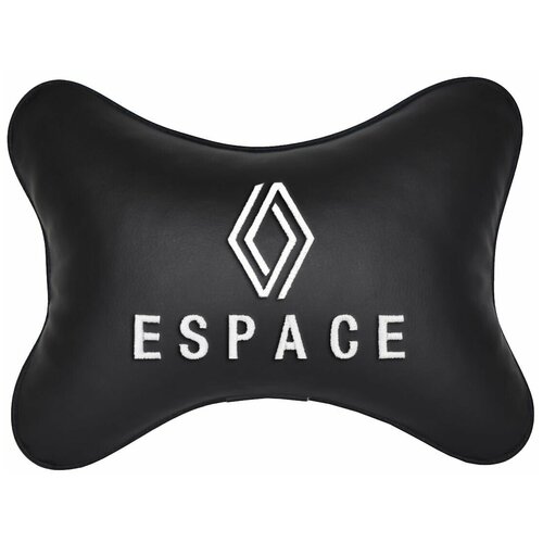 Автомобильная подушка на подголовник экокожа Black с логотипом автомобиля RENAULT ESPACE