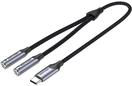 Переходник-разветвитель Vention гибкий USB-C M/Jack 3.5 mm F x 2 (Аудио+Микрофон) - 0.3м