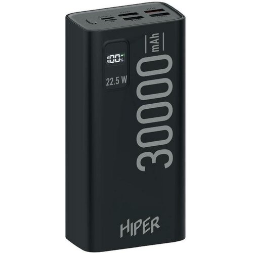 Внешний аккумулятор Hiper EP 30000, 30000 мАч, 3A, 4 USB, QC, PD, дисплей, черный