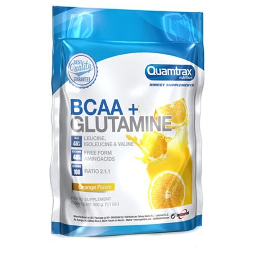 Аминокислота Quamtrax Nutrition BCAA 2:1:1 + Glutamine Powder, апельсин, 500 гр. аминокислота quamtrax nutrition bcaa 2 1 1 glutamine powder апельсин 500 гр