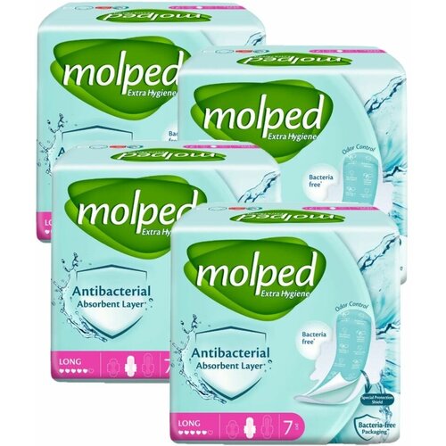 5070435-4шт, Гигиенические антибактериальные прокладки Molped Antibac Long, 7 шт/уп