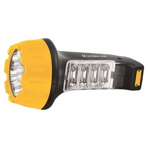 Фонарь LED3818 Чёрн/жел, 7+8 LED, 2 режима, SLA, пластик, аккум., подзар. 220V Ultraflash