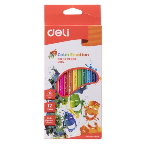 Карандаши цветные Deli Color Emotion EC00200 трехгран. липа 12цв. коробка/европод.