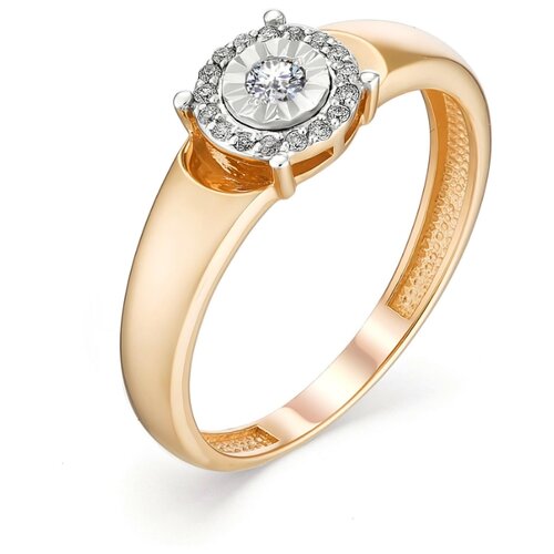 фото Алькор кольцо с 18 бриллиантами из красного золота 13138-100, размер 17