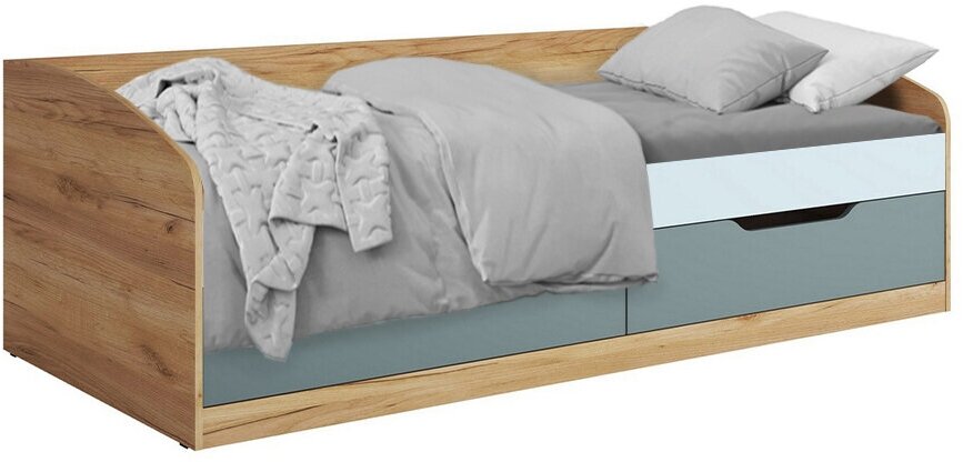 фото Кровать для ребенка МК Стиль Кровать-тахта Rich дуб крафт золотой / мята / сумеречный голубой 203.2х94х65 см