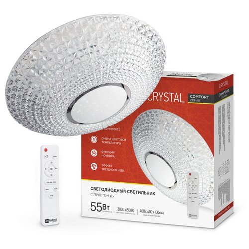 Светильник светодиодный COMFORT CRYSTAL 55Вт 230В 3000-6500K 4400Лм 400x100мм с пультом ДУ IN HOME (арт. 4690612034898)