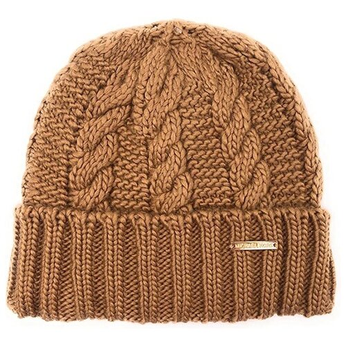 фото Шапка michael kors o/s женская коричневая на флисе с золотым лого на отвороте women`s cable knit fleece winter beanie hat