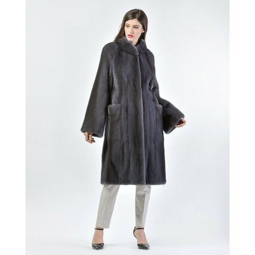 Пальто , норка, силуэт прямой, карманы, размер 42, серый
