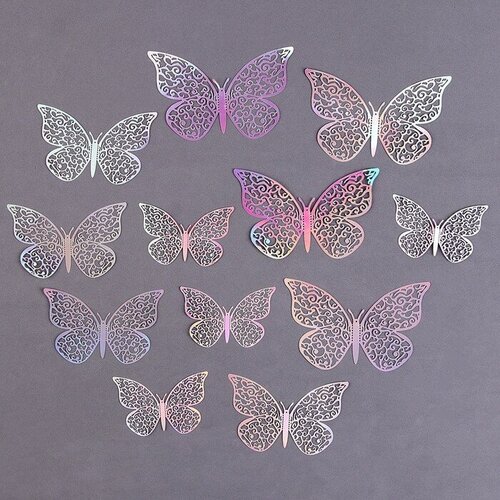 Набор для украшения «Бабочки», 12 штук, голография, цвет серебро бант шар 3 голография цвет серебро