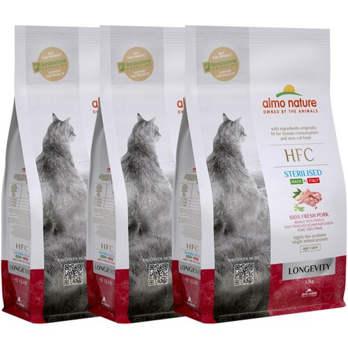 Сухой корм для стерилизованных кошек Almo Nature HFC Longevity, , со свининой 3 уп. х 1.2 кг