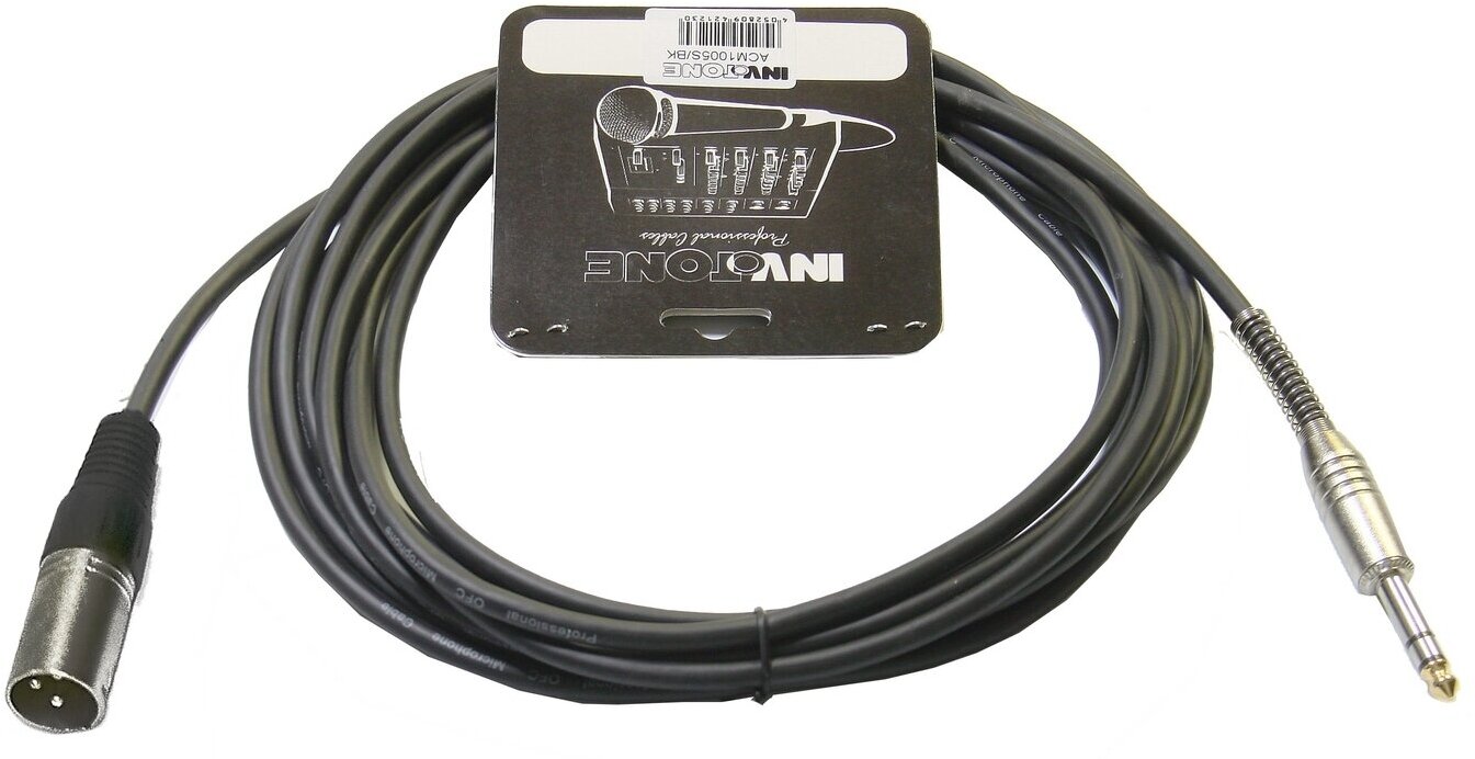Микрофонный кабель INVOTONE ACM1003S/BK Jack 6.3 mm стерео - XLR (папа), длина 3 м.