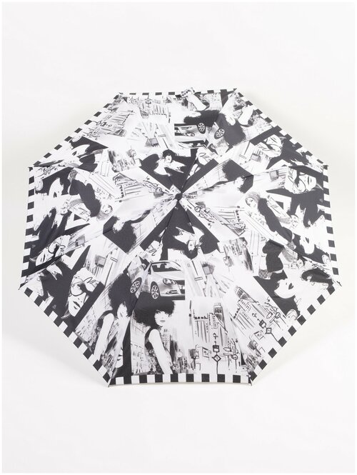 Зонт ZEST, автомат, 3 сложения, купол 98 см, 8 спиц, чехол в комплекте, для женщин, черный, белый