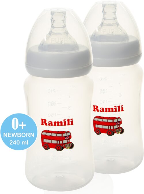 Две противоколиковые бутылочки для кормления Ramili Baby 240MLX2