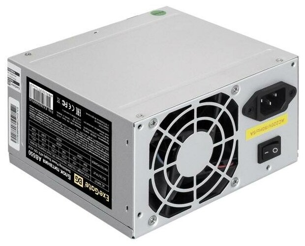 Exegate Блок питания 550W ExeGate AB550 (ATX, PC, 8cm fan, 24pin, (4+4)pin, PCIe, 3xSATA, 2xIDE, кабель 220V в комплекте)