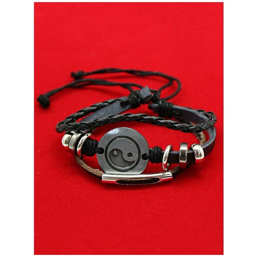 фото Плетеный браслет оптимабизнес, металл, кристалл, 1 шт., размер one size, черный, серый