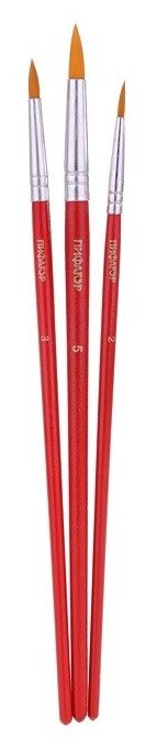 Набор кистей Пифагор синтетика, круглые, с длинной ручкой (200226), №2, 3 шт., пакет, красный - фото №10