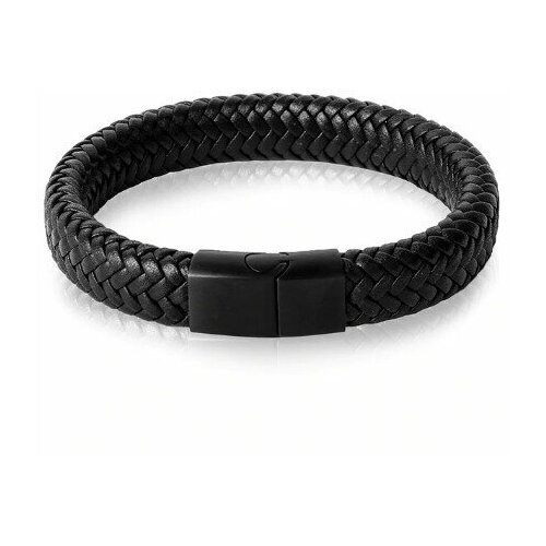 Браслет Твой Браслет, 1 шт., размер 18.5 см, черный кожаный браслет с металлическими вставками и магнитной застежкой крестик