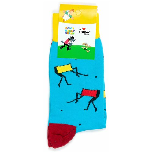 Носки St. Friday Носки с рисунками St.Friday Socks x Союзмультфильм, размер 38-41, голубой, желтый, красный