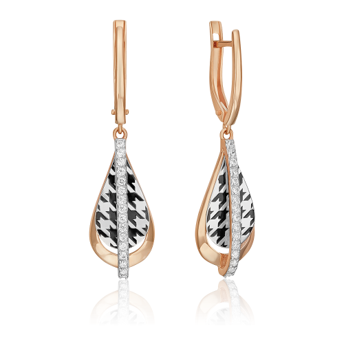 PLATINA jewelry Серьги из комбинированного золота с эмалью и фианитом 02-5203-00-401-1111