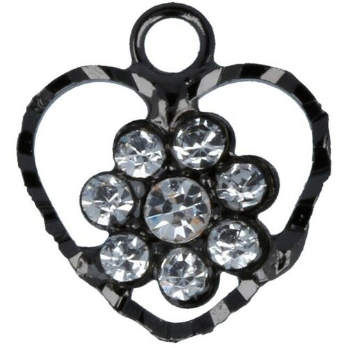 TORIONI PT013 Подвеска 10 х 13 мм №06 черный никель (прозрачный) подвеска в форме сердца с натуральным цветком