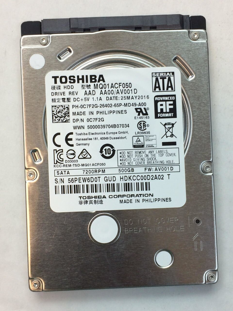 Внутренний жесткий диск Toshiba MQ01ACF050 500 Гб