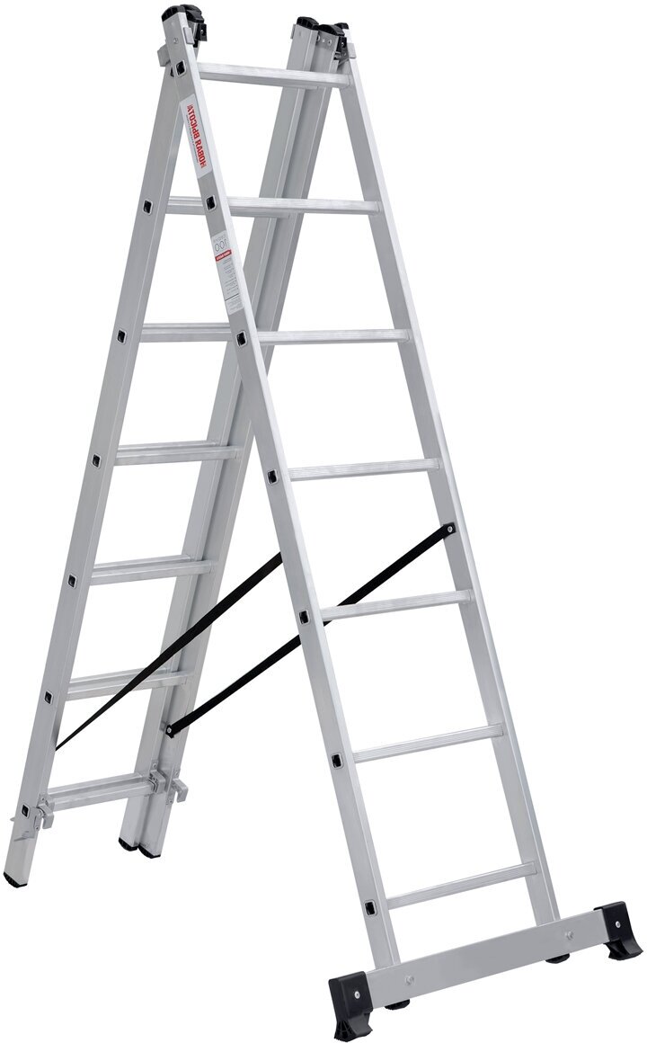 Лестница-стремянка трехсекционная Новая высота NV 1230, алюминиевая, 3 x 7 ступеней, 2,67 - 5,09 м