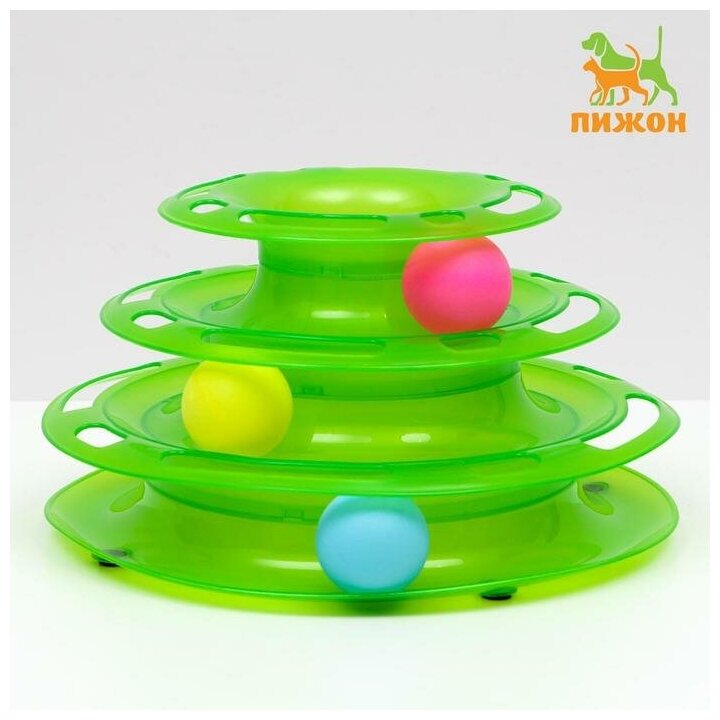 Игровой комплекс "Пижон" для кошек с 3 шариками, 24,5 х 24,5 х 13 см, зелёный