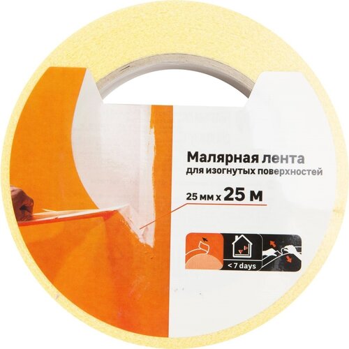 Лента малярная для изогнутых поверхностей 25 мм х 25 м Позволяет создавать контуры трафареты при окрашивании декорировании стен или мебели Незаменима для получения ровного края геометрического рисунка при комбинировании красок разных цветов 917₽