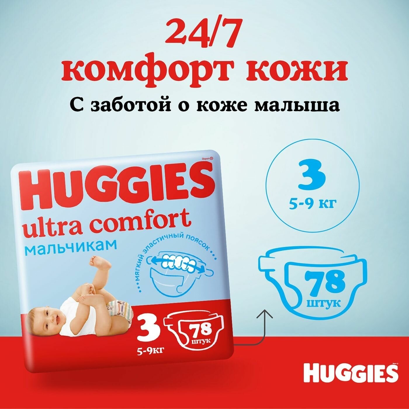 Подгузники Huggies Ultra Comfort для мальчиков 3 (5-9 кг), 94 шт - фото №5