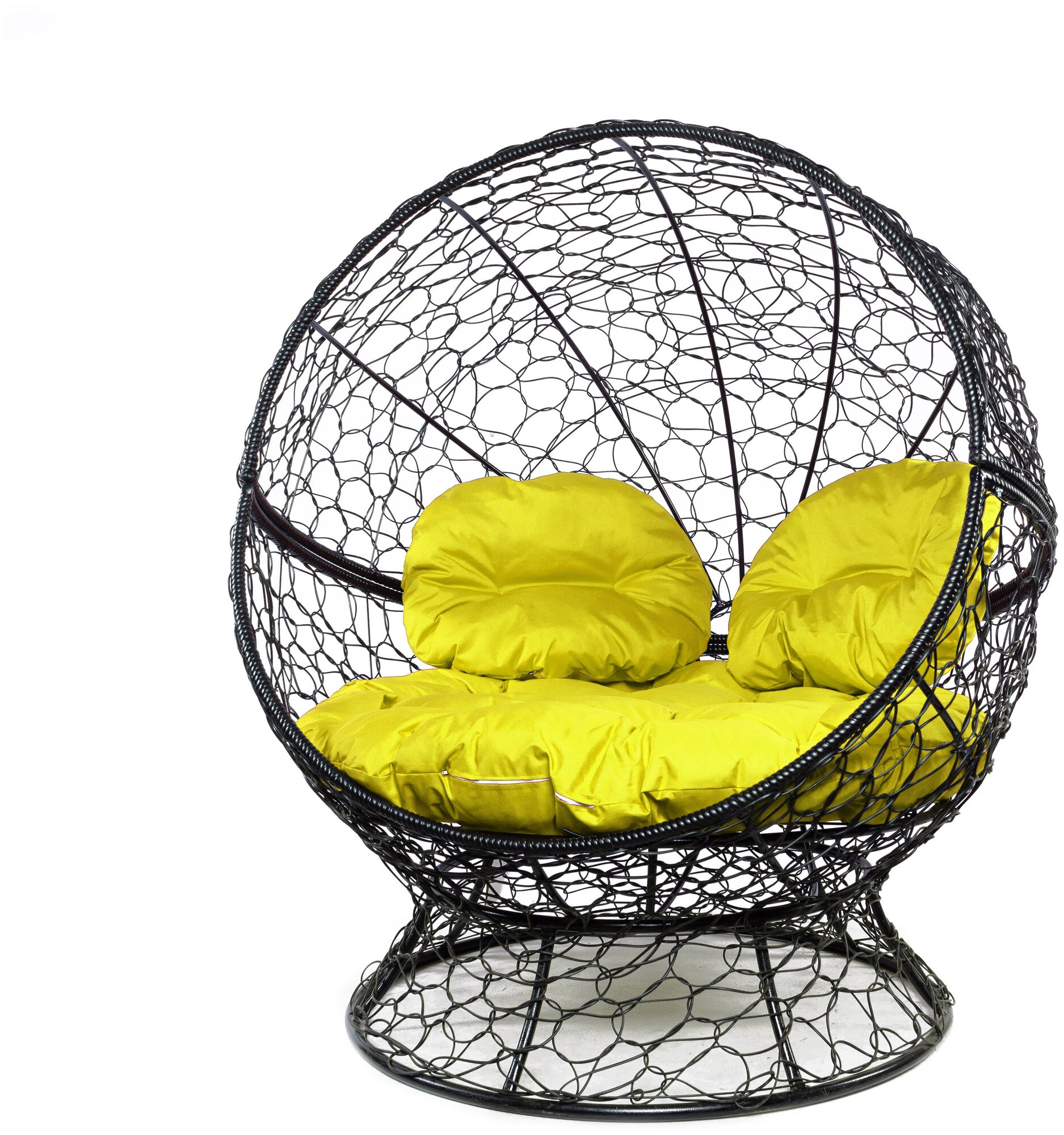 Кресло чёрное M-Group Апельсин ротанг, 11520411 желтая подушка - фотография № 2