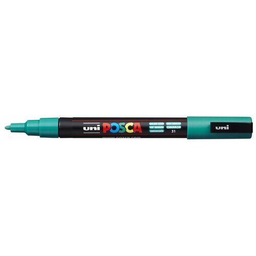 Маркер UNI POSCA PC-3M, 0,9-1,3 мм, наконечник пулевидный, №31 цвет изумрудно-зеленый