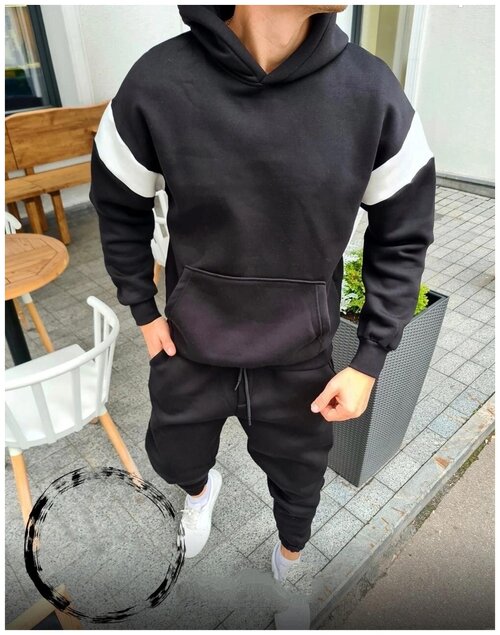 Костюм Jools Fashion мужской спортивный летний худи и штаны, размер 48, черный