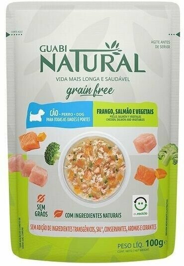 Guabi Natural Корм влажный беззерновой для собак Dog Grain Free, курица, лосось и овощи, 100 г