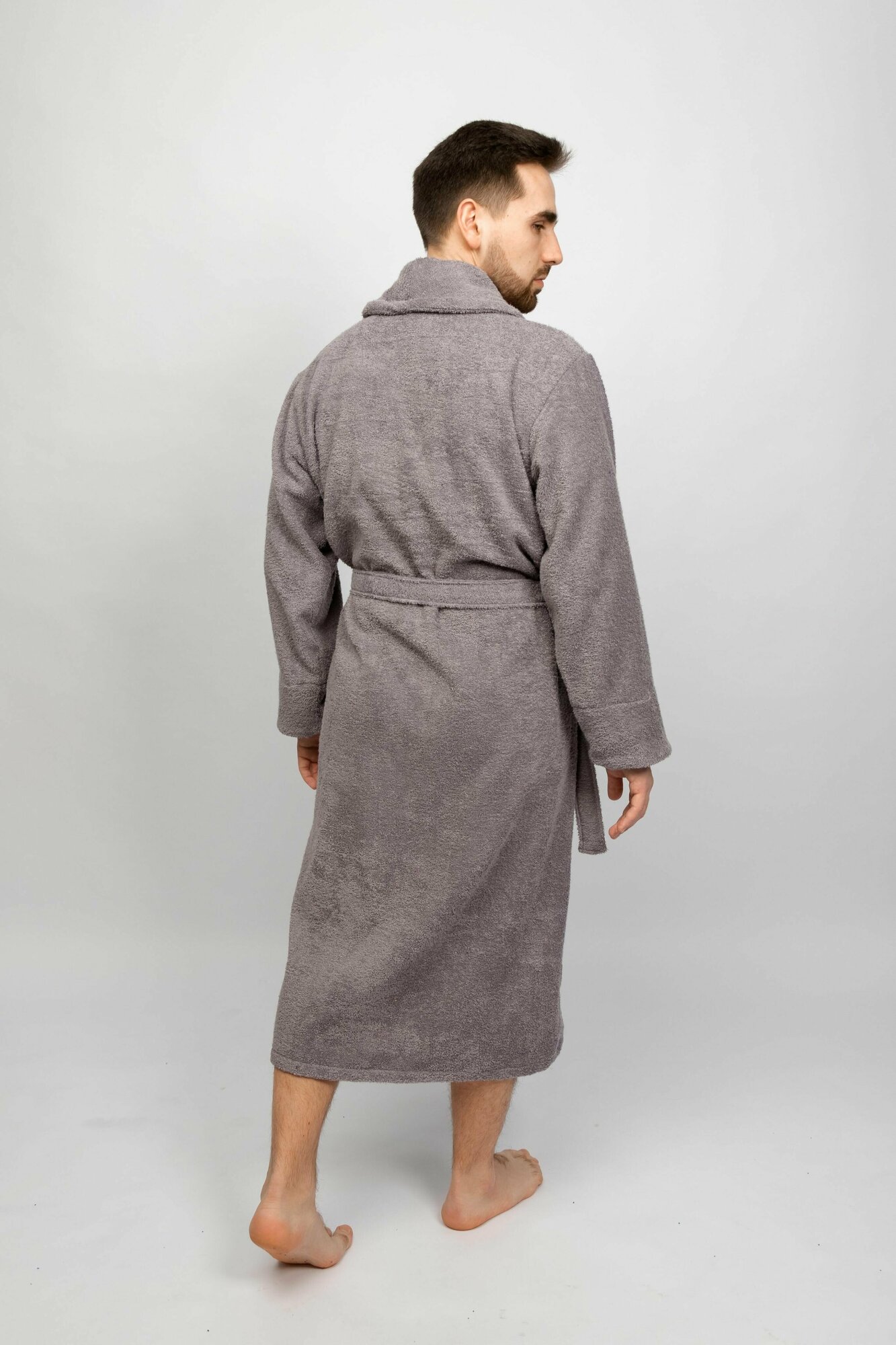 Халат Ricamo, длинный рукав, пояс/ремень, банный халат, размер 48, серый - фотография № 5