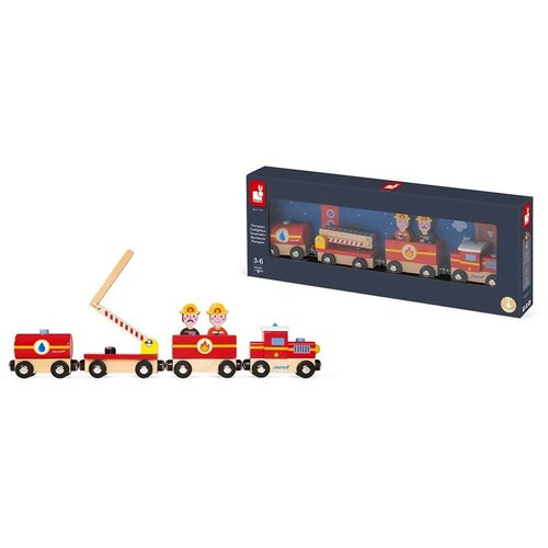 каталки игрушки janod поезд с животными серия скандинавские мотивы Поезд на магнитах Janod Пожарные с деревянными фигурками