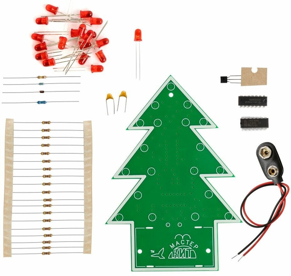Набор для пайки - DIY "Новогодняя ёлочка 2D" на светодиодах радио-конструктор для начинающих, NS180 Мастер Кит