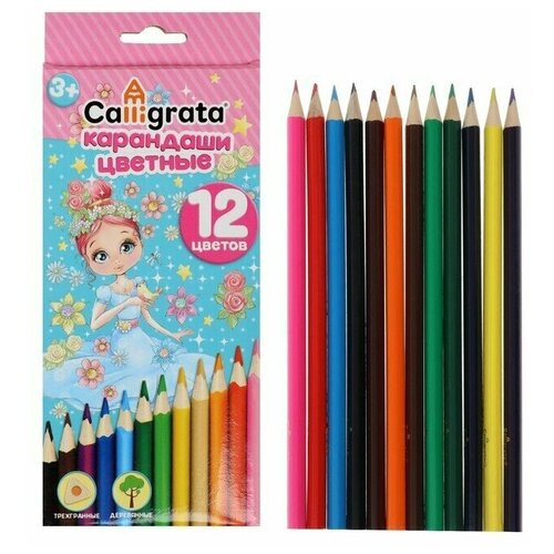 Карандаши цветные 12 цветов Принцесса корпус деревянный треугольный 499₽