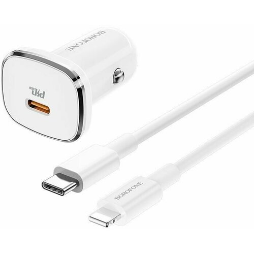 Автомобильное зарядное устройство BOROFONE BZ12B PD 18W + кабель Type-C - iPhone/iPad White азу 5v 2000ma miniusb 12v 24v шнур 3 5м авторегистратор навигатор прямой