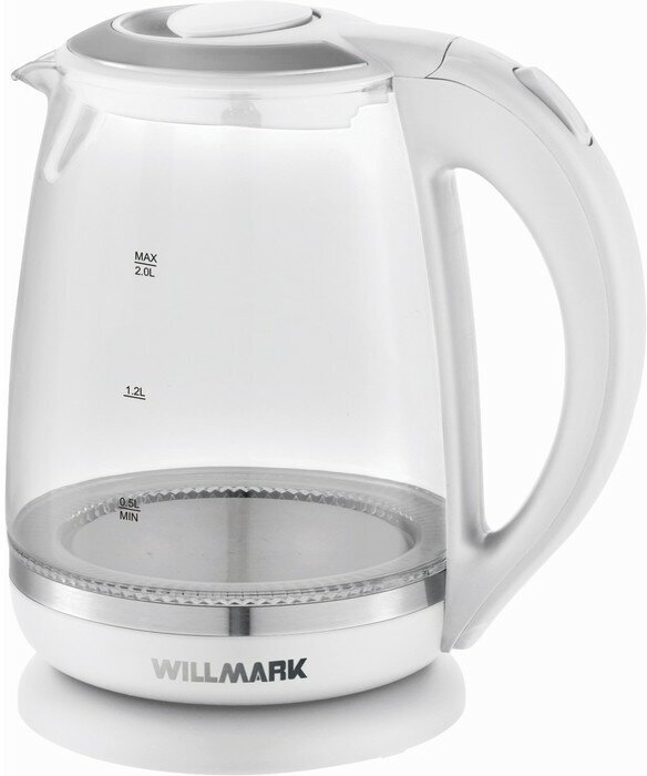 Willmark Чайник электрический WILLMARK WEK-2005G, стекло, 2 л, 2200 Вт, LED-подсветка, белый