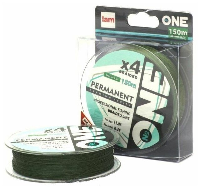 Плетеный шнур для зимней рыбалки №ONE PERMANENT Х4 150м темно-зеленый 030мм