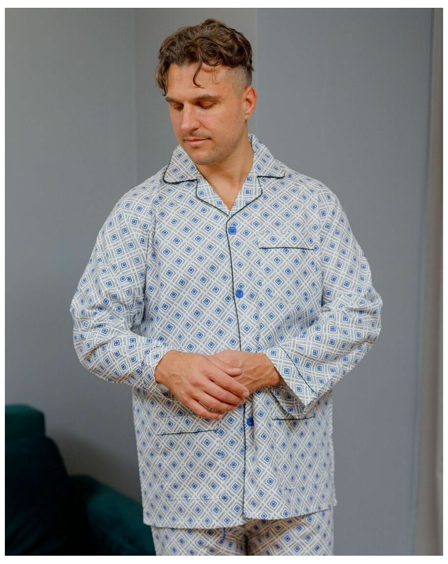 Пижама NUAGE.MOSCOW, рубашка, брюки, пояс на резинке, карманы, размер 46, мультиколор - фотография № 13