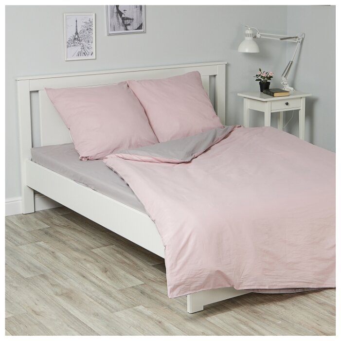 Комплект постельного белья Василиса Глянец 387, 1.5-спальное, поплин, розовый / серый