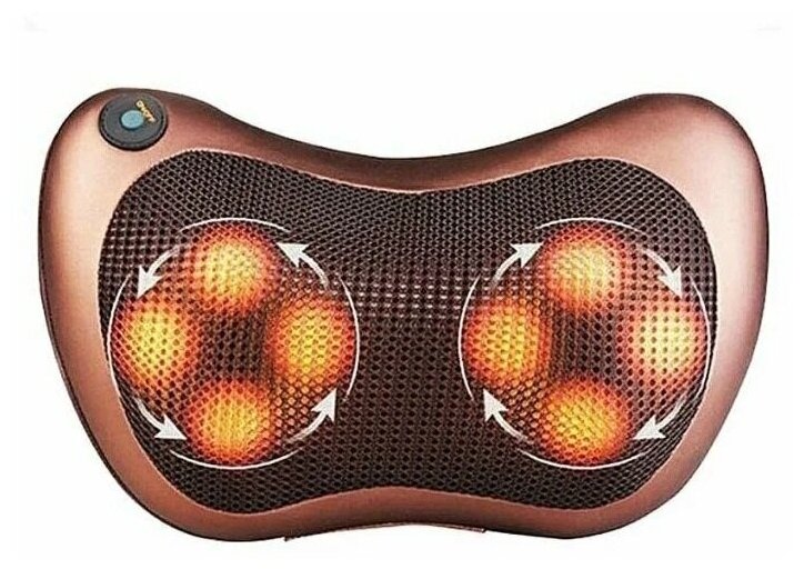 Массажная подушка с ИК-подогревом для шеи и спины URM / массажер для тела Massage Pillow, 8 роликов (8028)