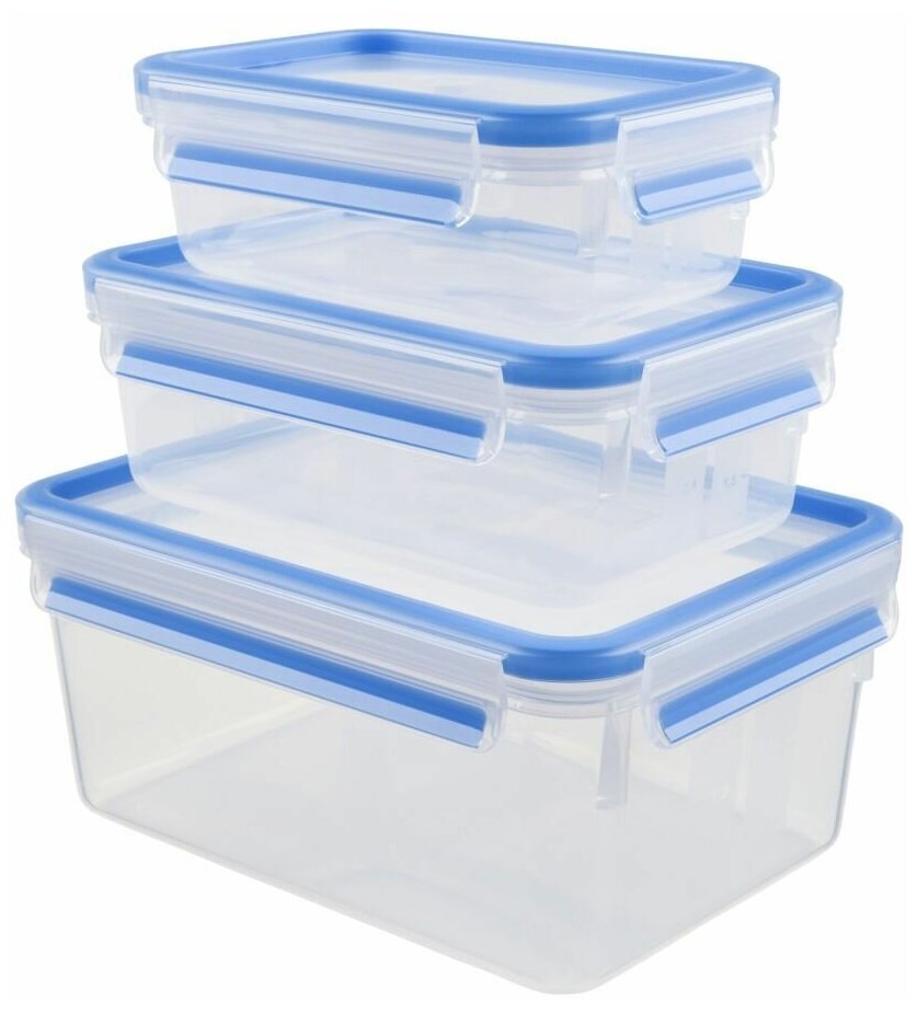 EMSA Набор из 3 контейнеров CLIP & CLOSE 508567, 19.5x26.3 см, голубой/прозрачный