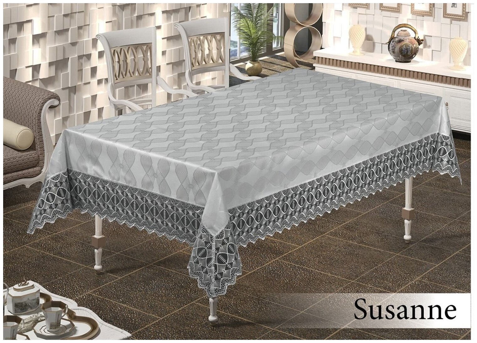фото EFOR Скатерть Susanne цвет: серый (160х220 см)