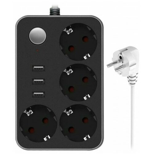 Сетевой фильтр Lucky Hawk 4 Power Socket Black/Grey (CX-U314) (4 Розетки + 3 USB порта) 1.8m