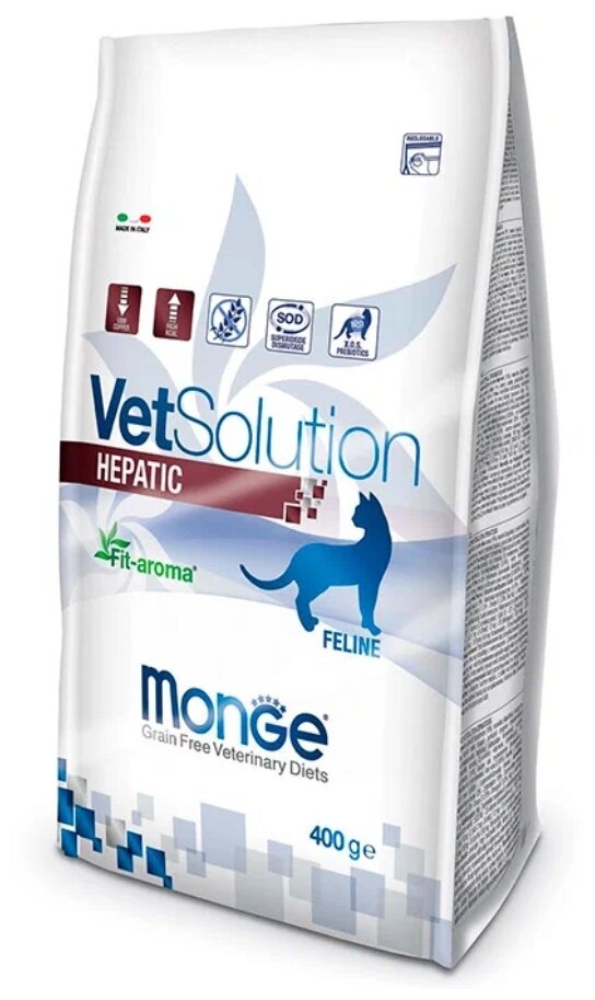 Сухой корм для кошек Monge VetSolution Hepatic при проблемах с печенью беззерновой