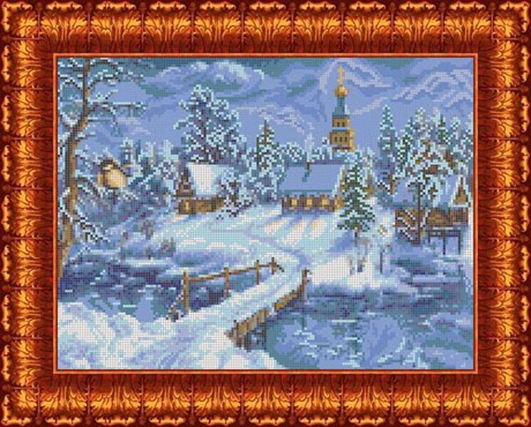 Канва с нанесенным рисунком Каролинка "Зимний вечер", 23 х 29 см