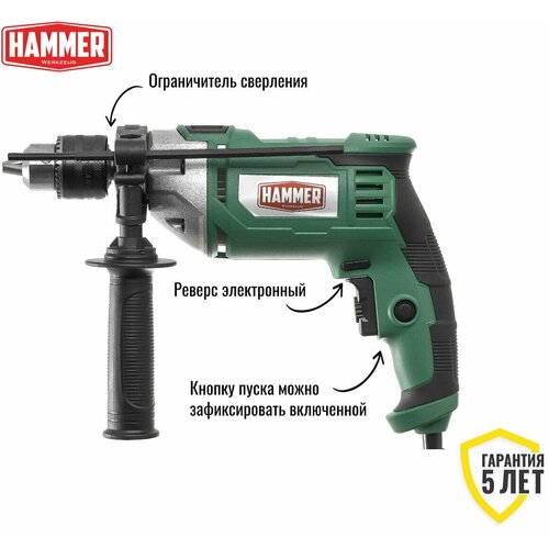 Ударная дрель Hammer UDD950B, 950 Вт зеленый дрель ударная hammer udd950b