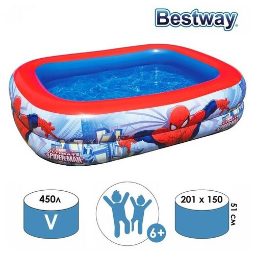 надувной бассейн bestway spider man 98011 Бассейн надувной Человек-паук, 201 х 150 х 51 см, от 6 лет, 98011